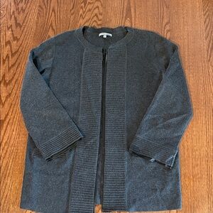Anne Klein Charcoal Open-Front SILK blend sweater Cardigan satin trim hook neck